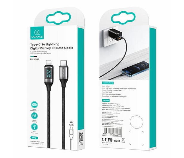 USAMS Kabel pleciony USB-C/Lightning LED 1,2m 20W PD Fast Charge - 1568999 - zdjęcie 8